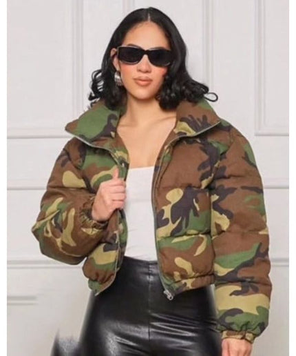 Camouflage Zipper Puffer Jacket