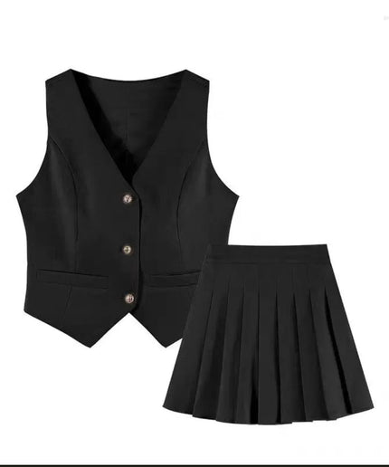 Suit Vest and pleated Mini Skirt Set