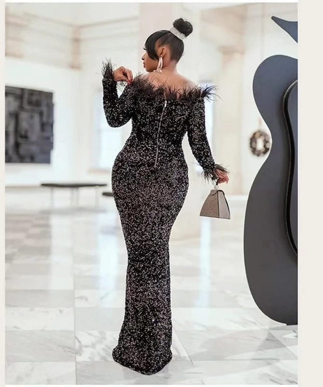 Fur Glitter Dinner Dress