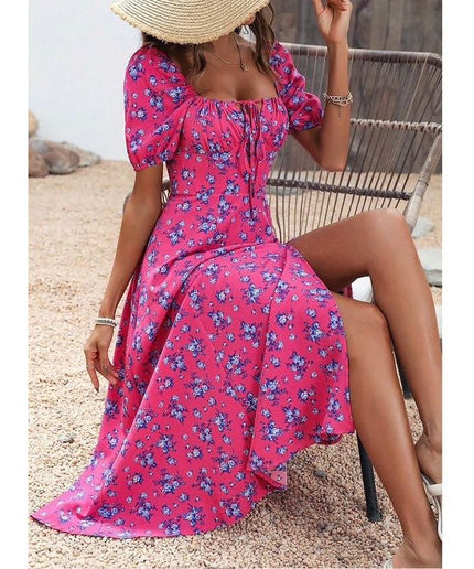 Floral Knot Split Thigh A-line Dress.