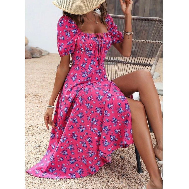 Floral Knot Split Thigh A-line Dress.