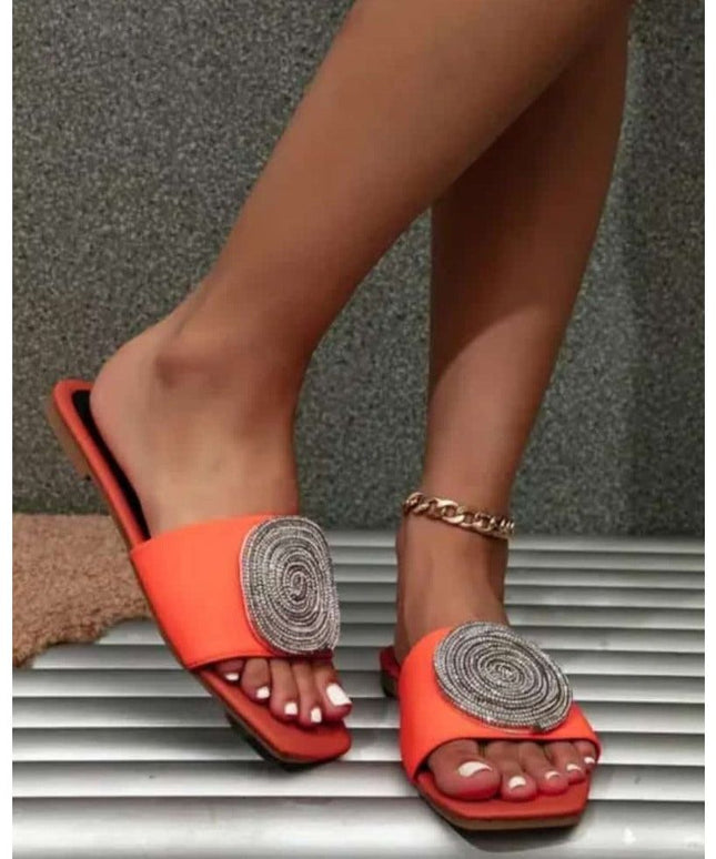 Square Rhinestone Flat Shoes