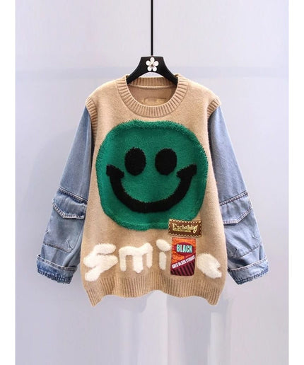 Smiling Face Denim Sleeve Jersey