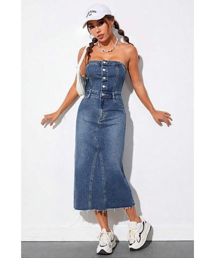 Buttoned Denim Boobtube Dress