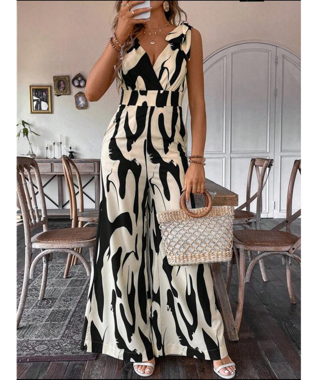 Printed High Waisted Sleeveless Jumpsuit.