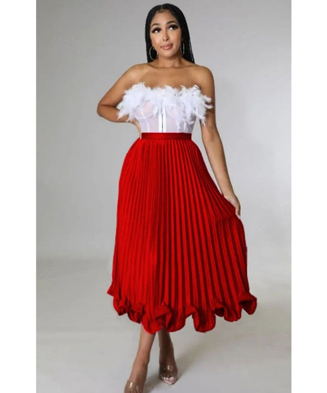 Pleated high Waisted Ruffle Skirt