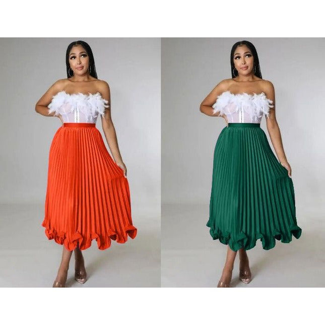 Pleated high Waisted Ruffle Skirt