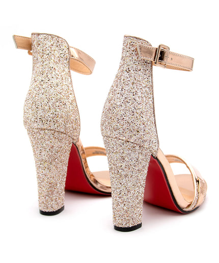 Glitter Ankle Strap Heel Sandal.