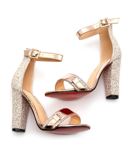 Glitter Ankle Strap Heel Sandal.