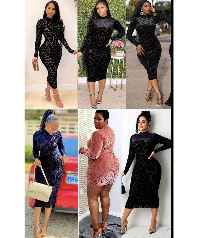 Round Neck Long Sleeve Bodycon Dress