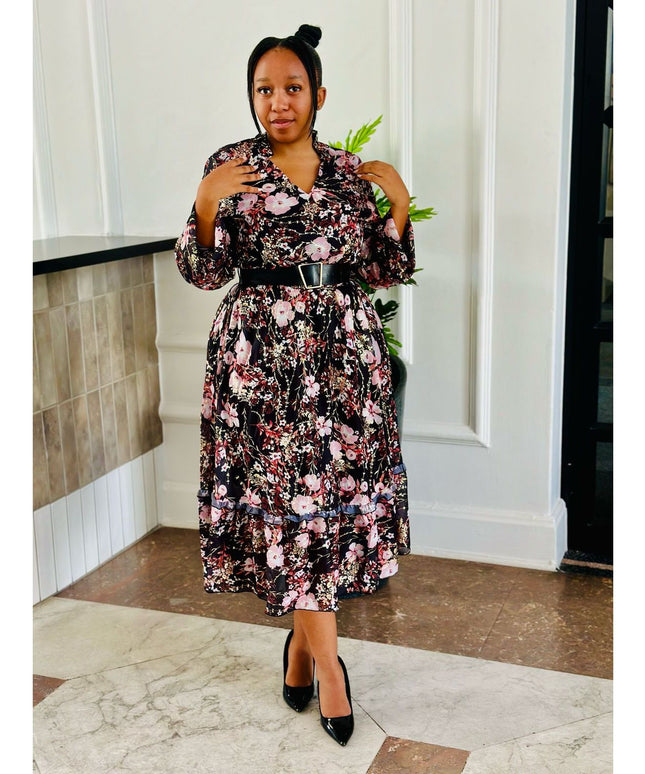 Floral V-Neck Midi Dress