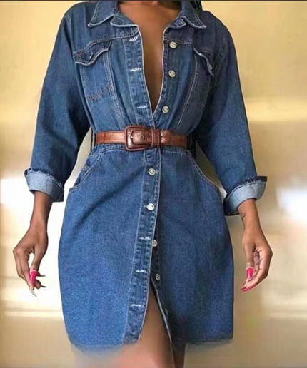 Buttoned Denim Cargo Dress