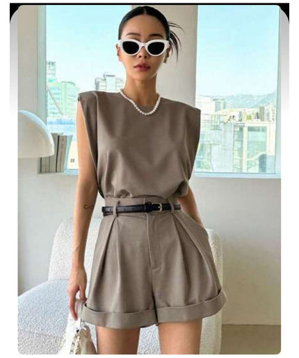 Shoulder Pad Top and Short Pants set.