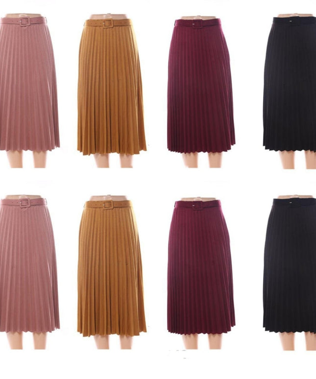 Suade Belted Pleated Midi Skirts