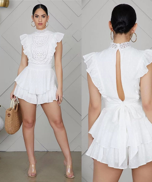 Lace Ruffles Splice Rompers