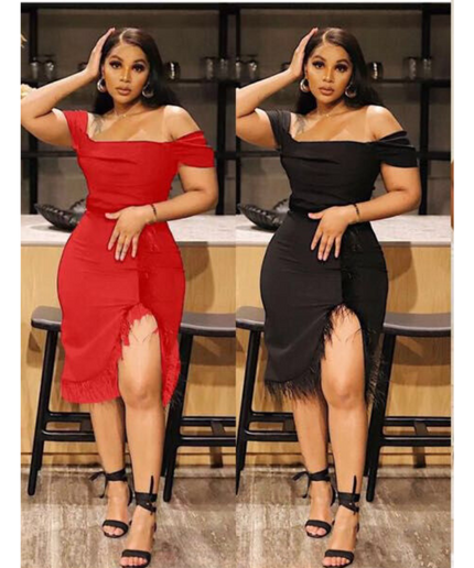 Off Shoulder Slit Dress