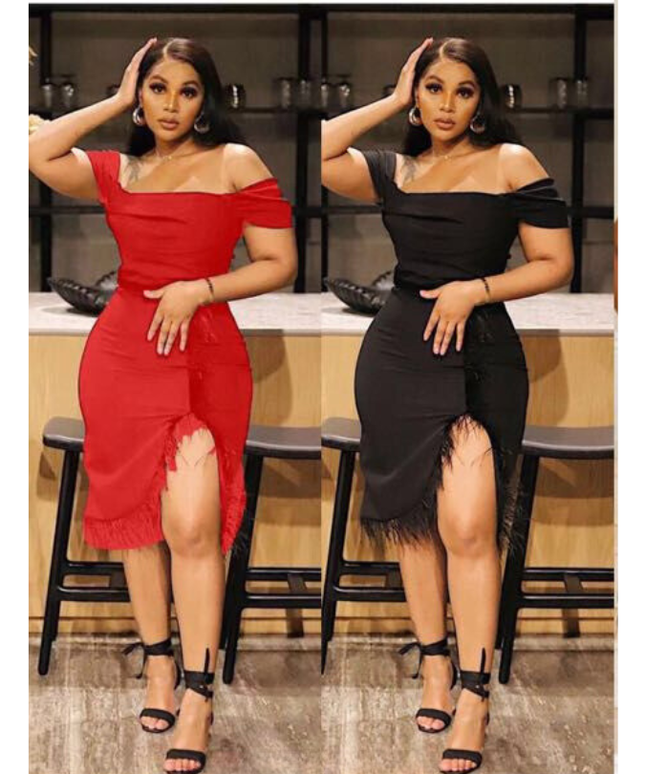 Off Shoulder Slit Dress