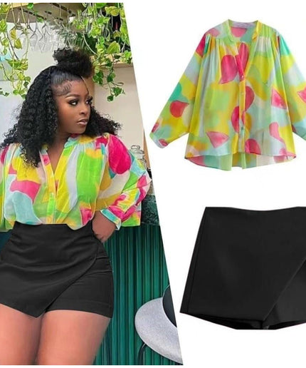 Sexy Colorful Buttoned Top and Short Pant