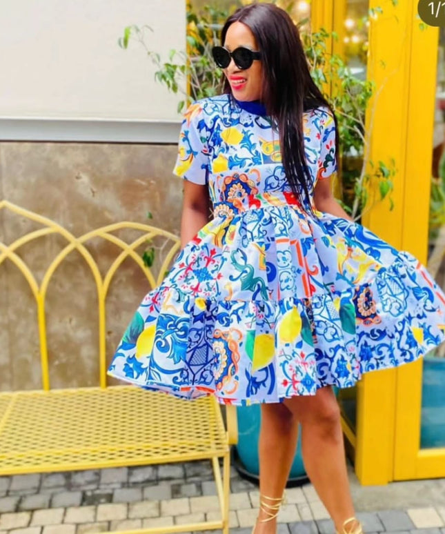 African Print Floral Dress