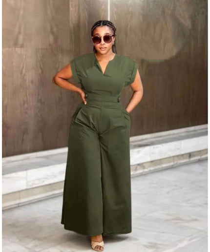 Palazzo Bottom V Neck Pocket Jumpsuit