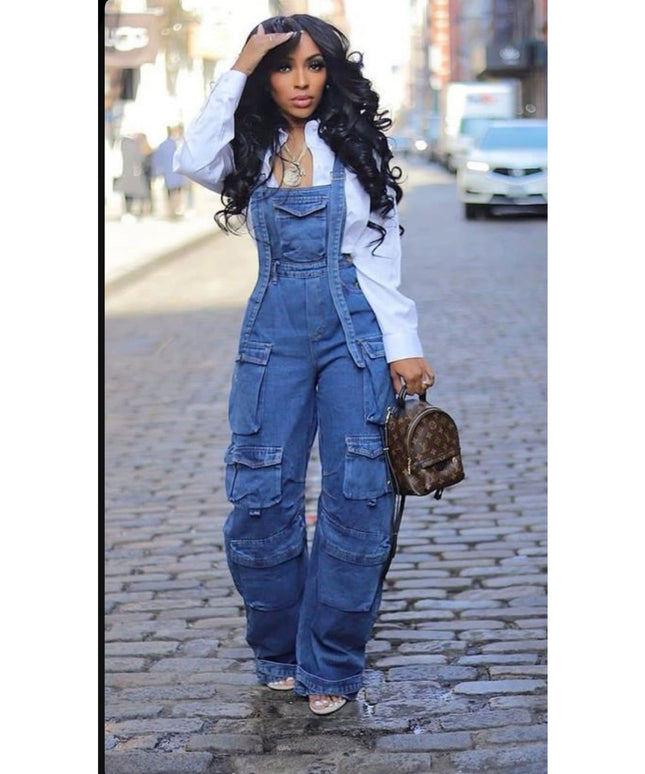 Sleeveless Denim Vintage Loose Jumpsuit.