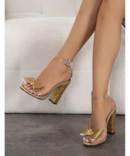 Bow Decor Chunky Heeled Ankle Strap Sandals.