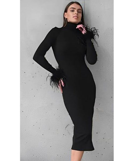 Bodycon Feather Sleeve Dress