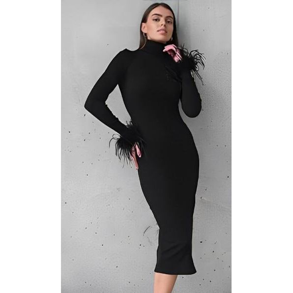 Bodycon Feather Sleeve Dress