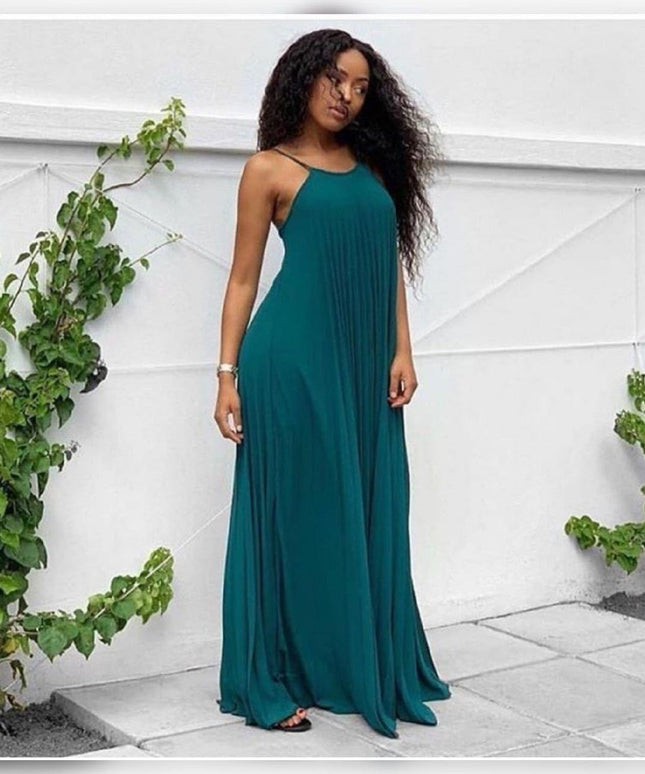 Pleated Short Sleeve Maxi Dress