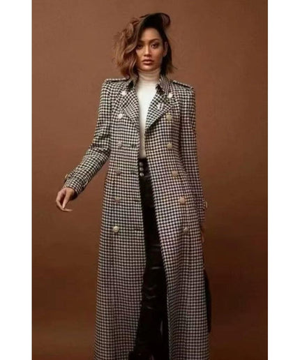 Plaid Double Breasted Long Coat