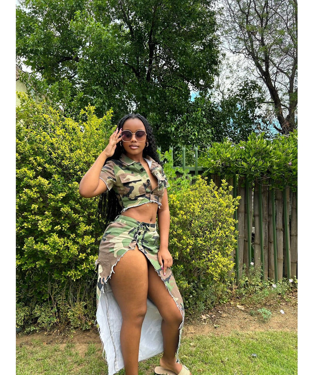 Camouflage Slit skirt and top set