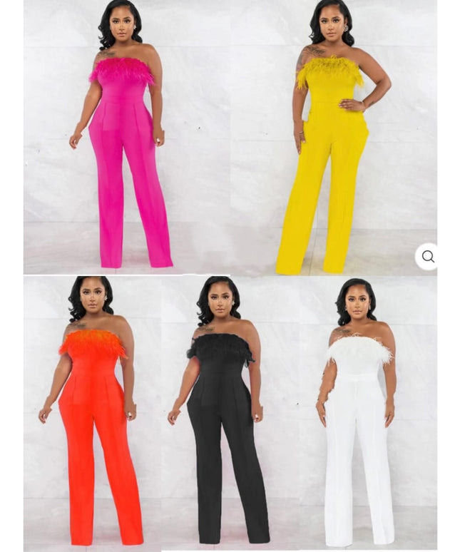 Off Shoulder Fluffy Sexy Jumpsuit