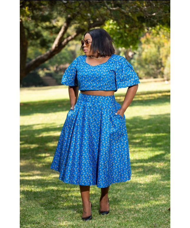 African Short Sleeve Top and Skirt Set