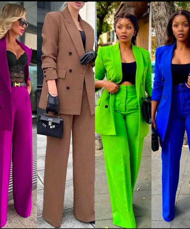 Long Sleeve Blazer and Pants 2 Piece Outfits.