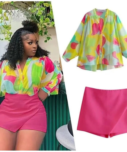 Sexy Colorful Buttoned Top and Short Pant