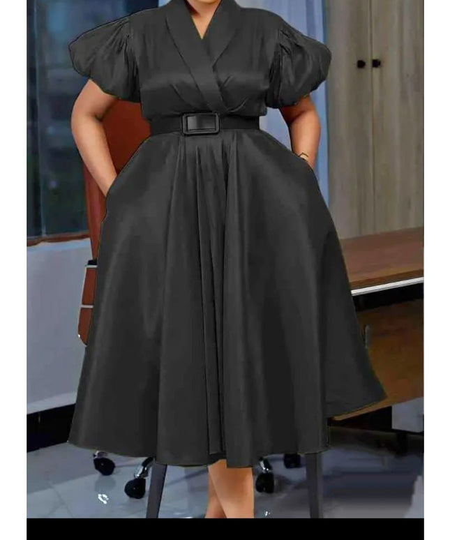 Elegant Overlap Collar A-line Midi Dress.