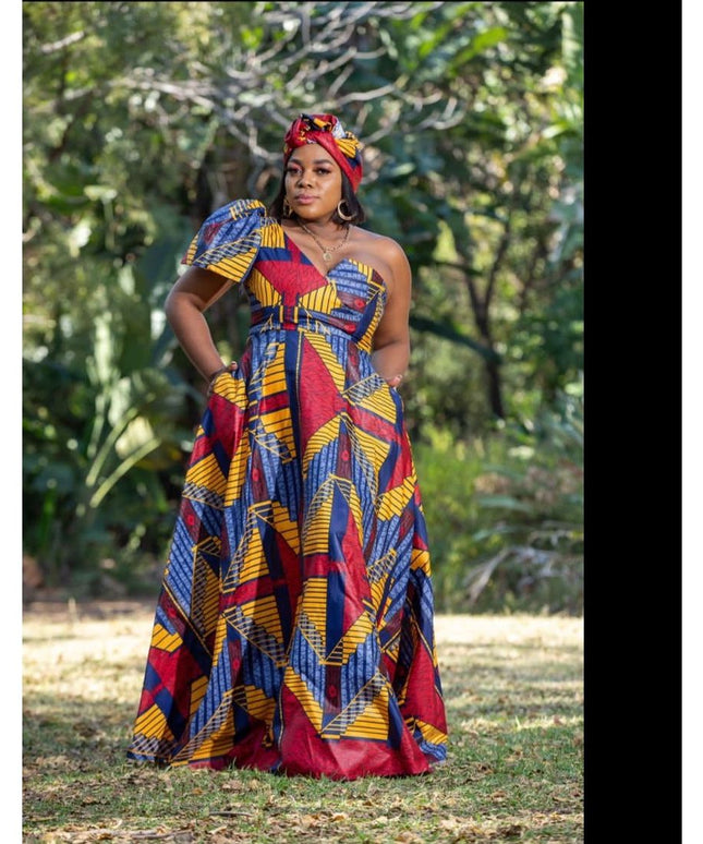 One Shoulder African Print Dress