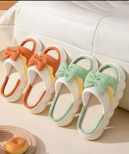 Thick-soled Cute Linen Slippers For Women.