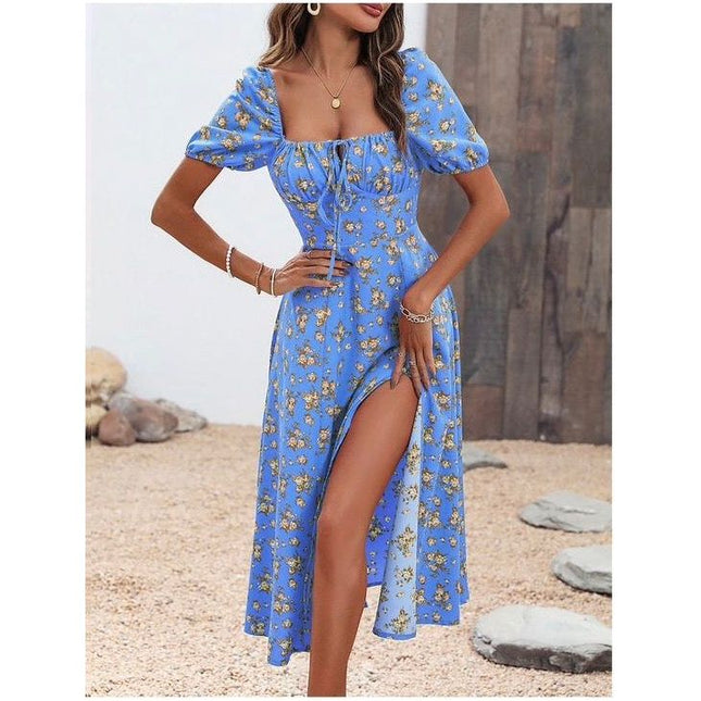 Floral Knot Split Thigh A-line Dress.