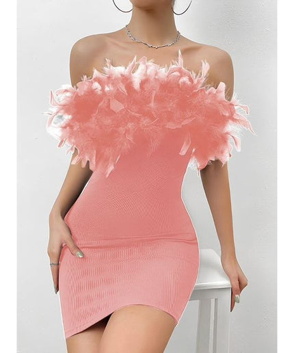 Feather Bodycon Mini Dress