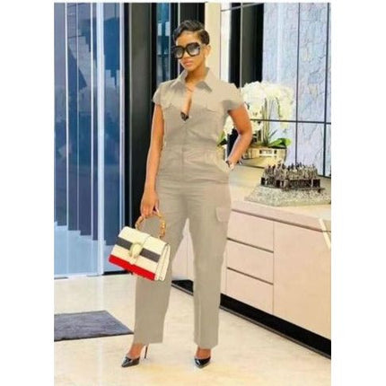 Short Sleeve Side Pocket Jumpsuit