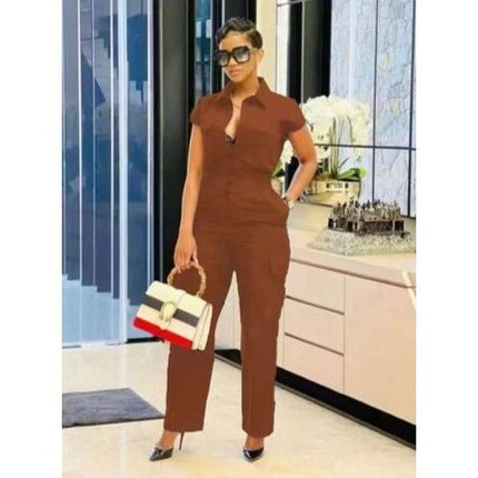 Short Sleeve Side Pocket Jumpsuit