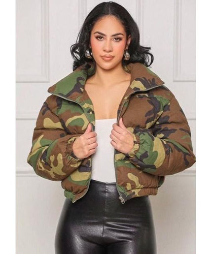 Camouflage Zipper Puffer Jacket