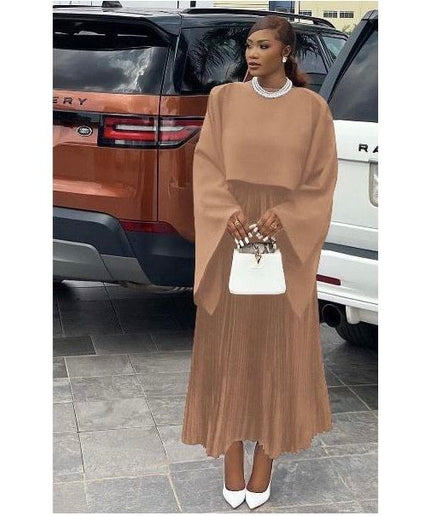 Pleated Hem Skirt & Wide Long Sleeve Top Set.