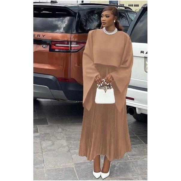 Pleated Hem Skirt & Wide Long Sleeve Top Set.