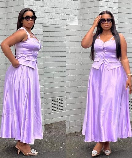 Queen Worth Satin Corset Maxi 2 Piece set.