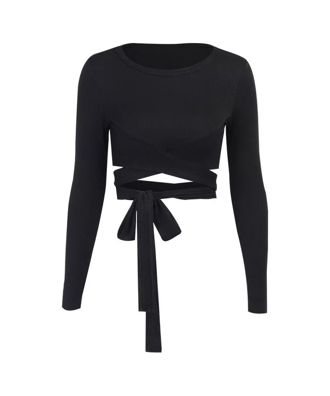 Long-Sleeved Round Neck Cutout Top