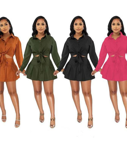 High Waisted Mini Skirt and Long Sleeve Top Set