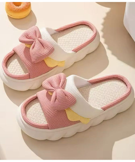 Thick-soled Cute Linen Slippers For Women.