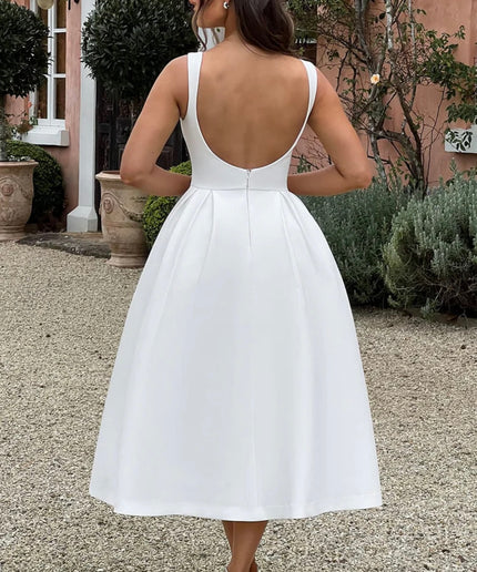 Backless A-Line Midi Satin Dress